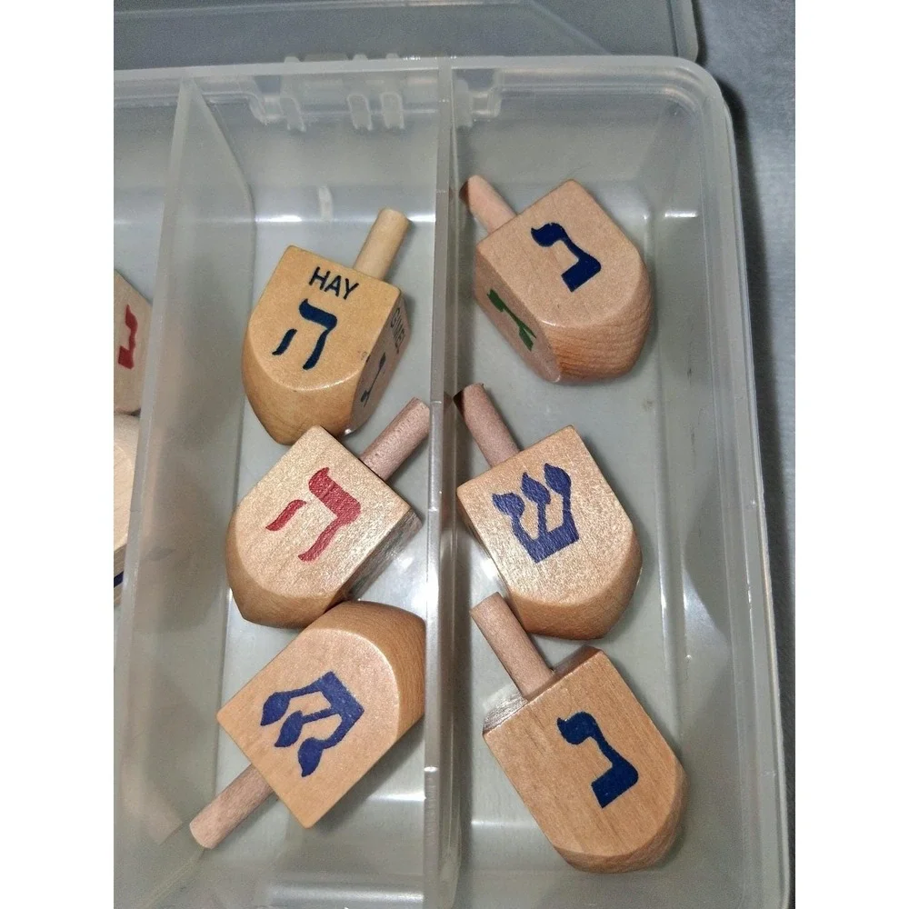 Vintage Dreidel Lot of 18 Wood Plastic Gold Hanukkah Judaica Spinning Tops